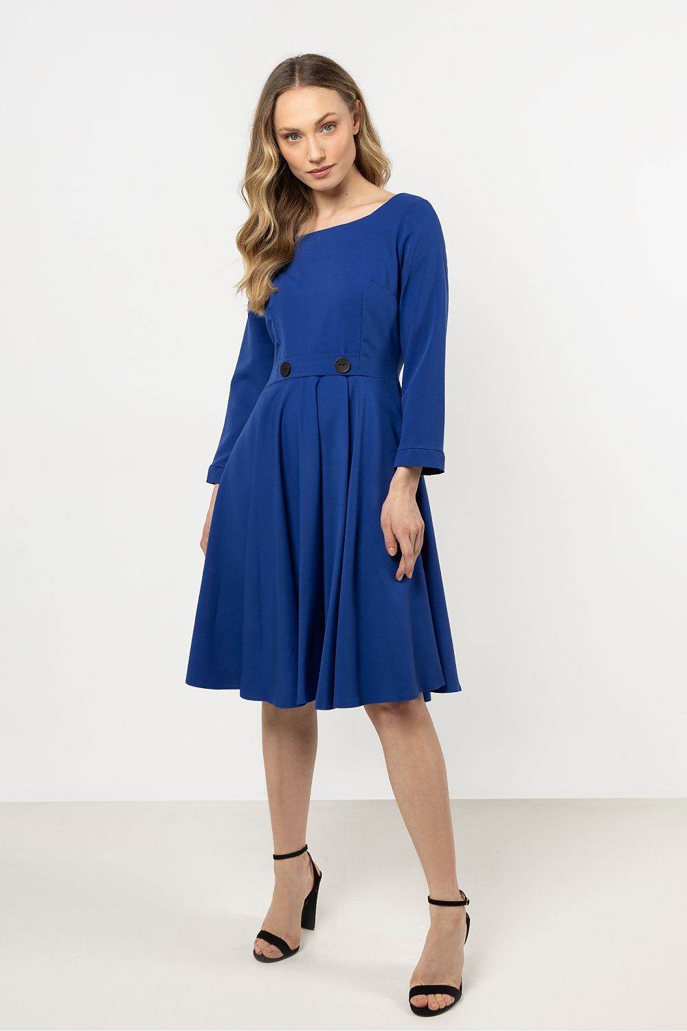 Elegant Flared Daydress with Boat Neckline Design - INDIEZ COUTURE