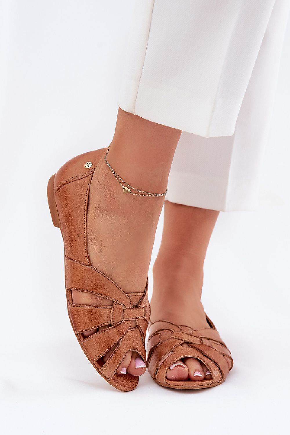 Elegant Leather Ballet Flats with Open Toes - INDIEZ COUTURE