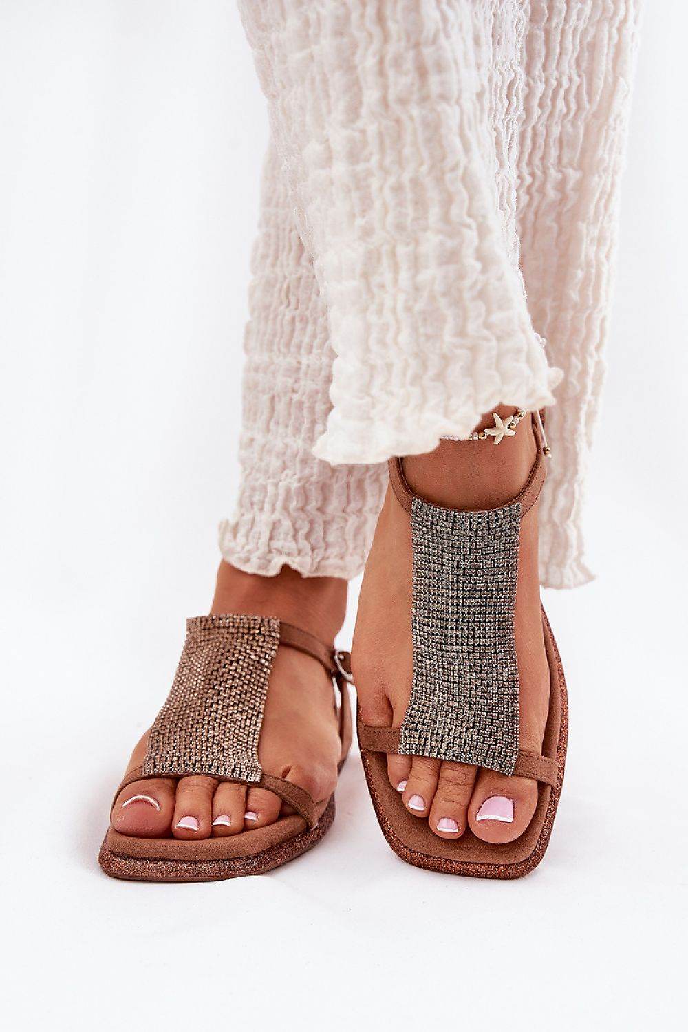 Elegant Flat Women's Sandals with Crystal Strap - INDIEZ COUTURE