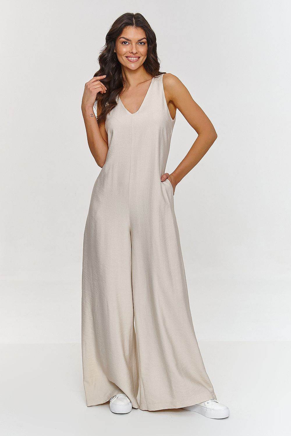 Chic V-Neck Jumpsuit with Elegant Wide Legs - INDIEZ COUTURE
