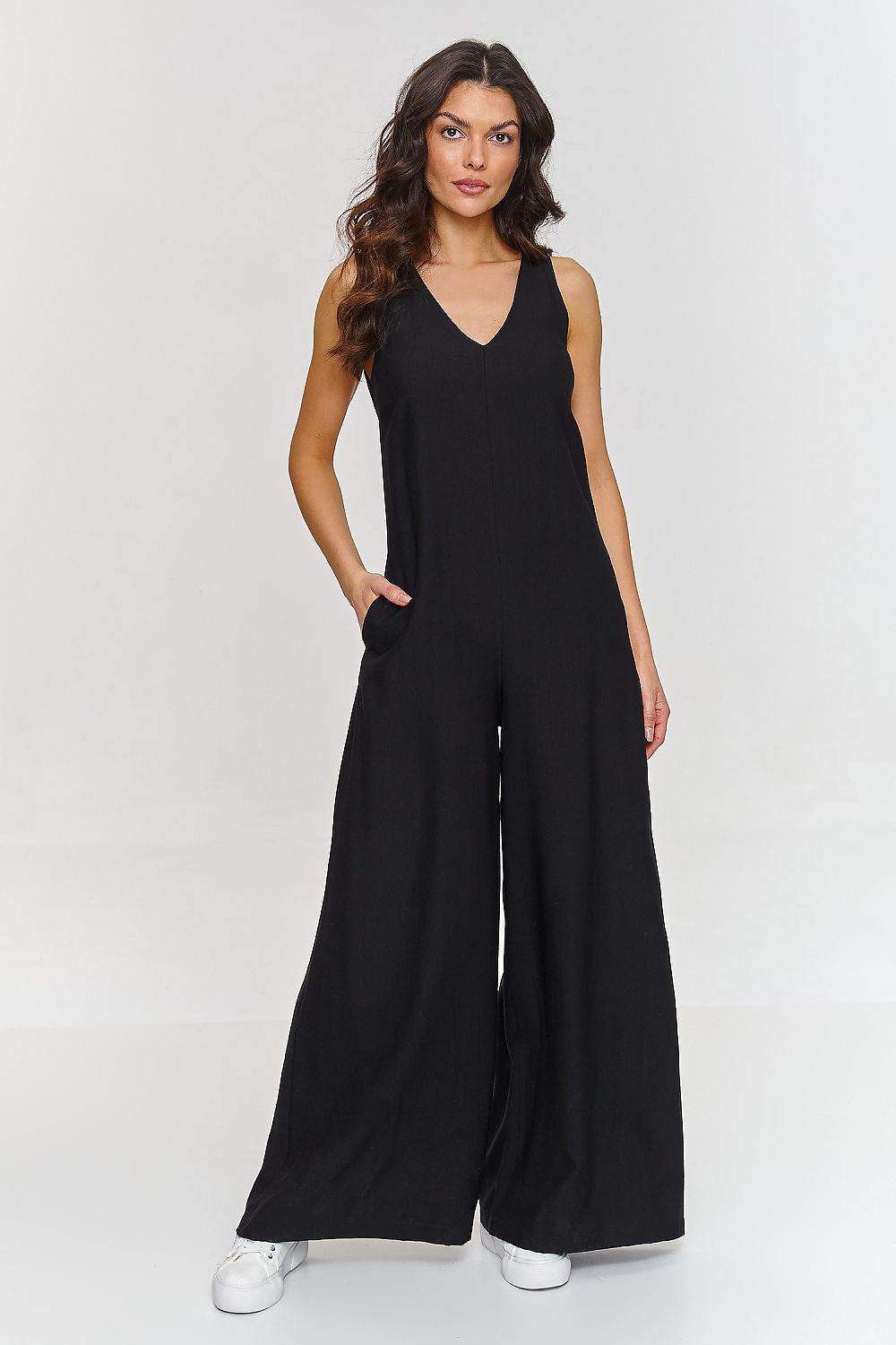 Chic V-Neck Jumpsuit with Elegant Wide Legs - INDIEZ COUTURE