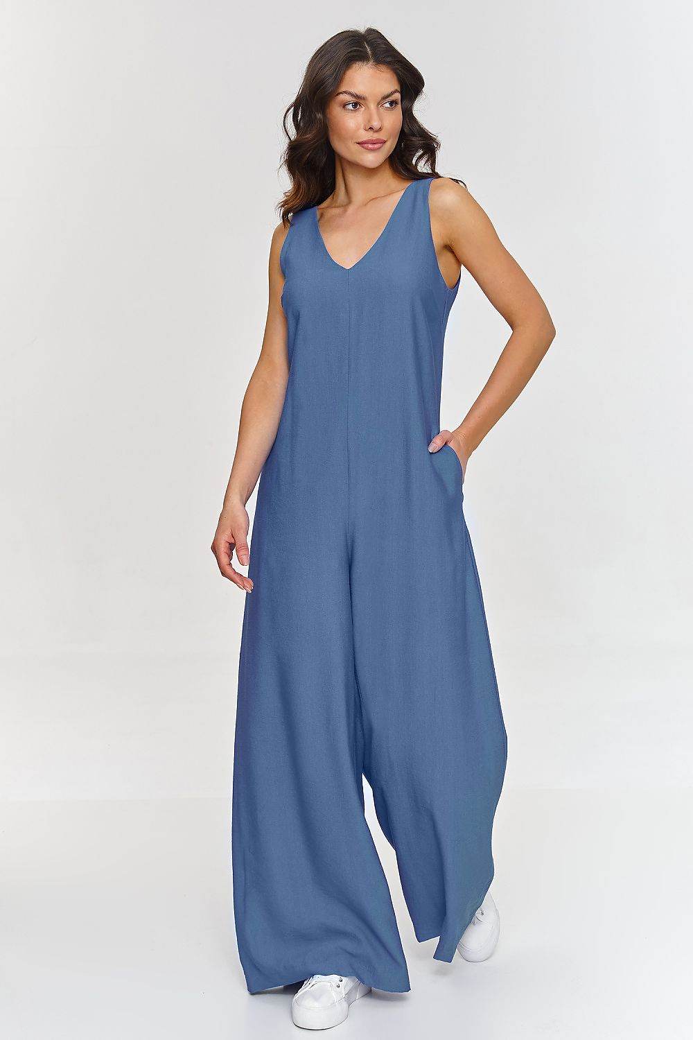 Chic V-Neck Jumpsuit with Elegant Wide Legs - INDIEZ COUTURE