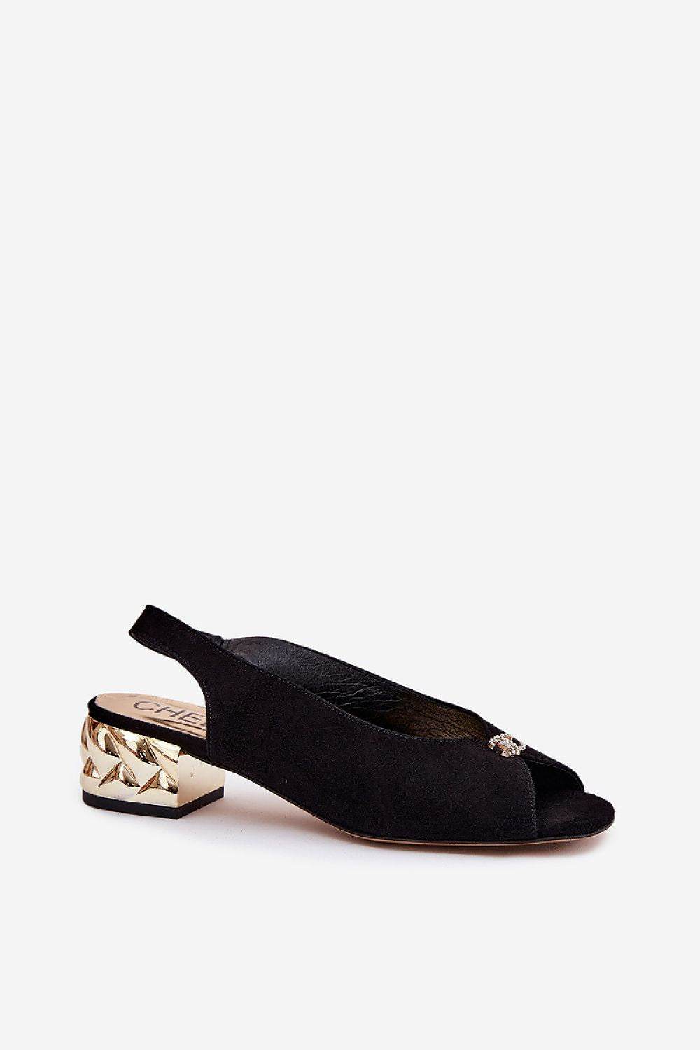 Elegant Women's Suede Heel Sandals with Decorative Detail - INDIEZ COUTURE