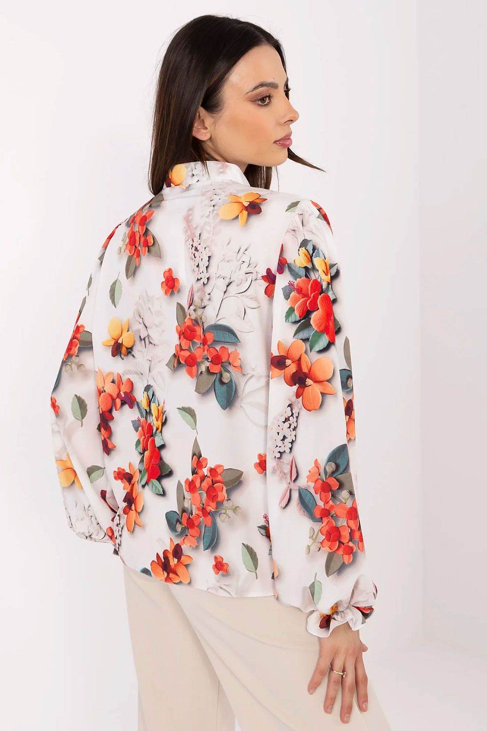 Elegant Long Sleeve Women's Shirt with Floral Pattern and Puffy Sleeves - INDIEZ COUTURE