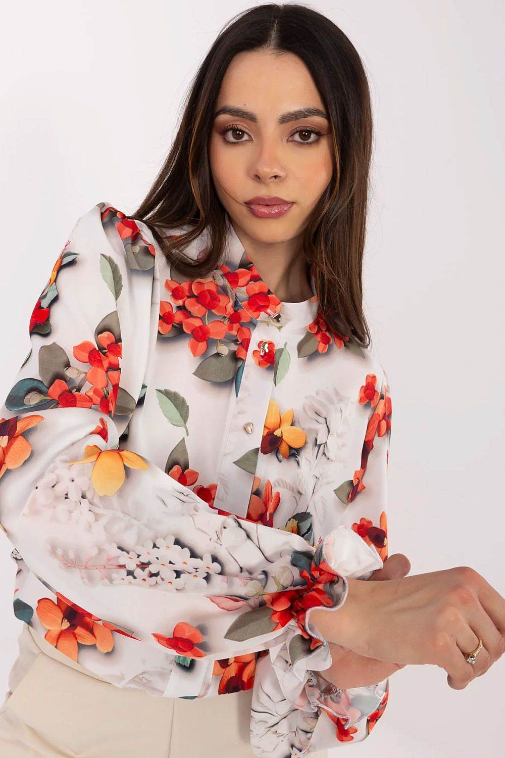 Elegant Long Sleeve Women's Shirt with Floral Pattern and Puffy Sleeves - INDIEZ COUTURE