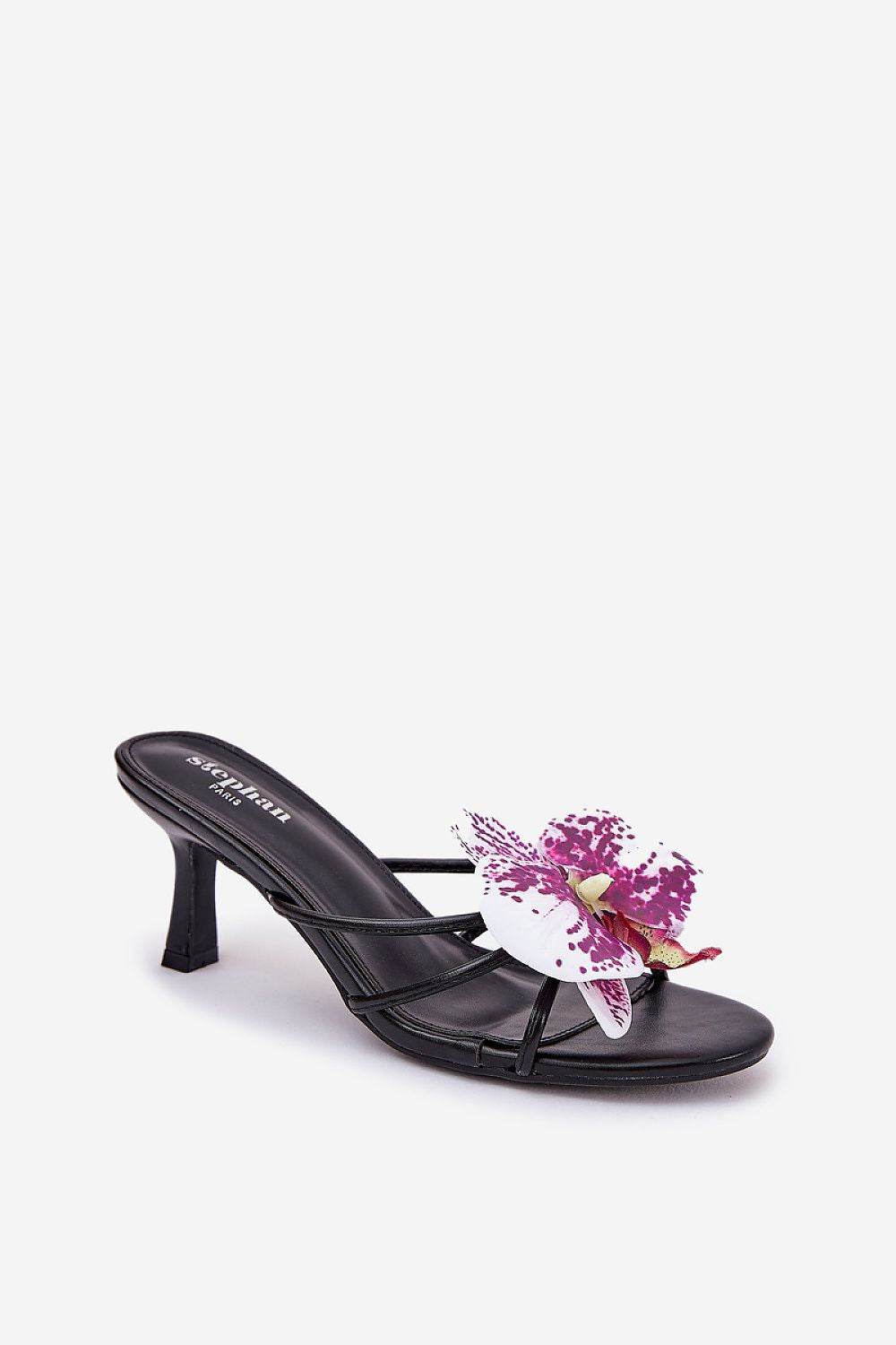 Eco-Leather Stiletto Sandals with Orchid Flower - INDIEZ COUTURE