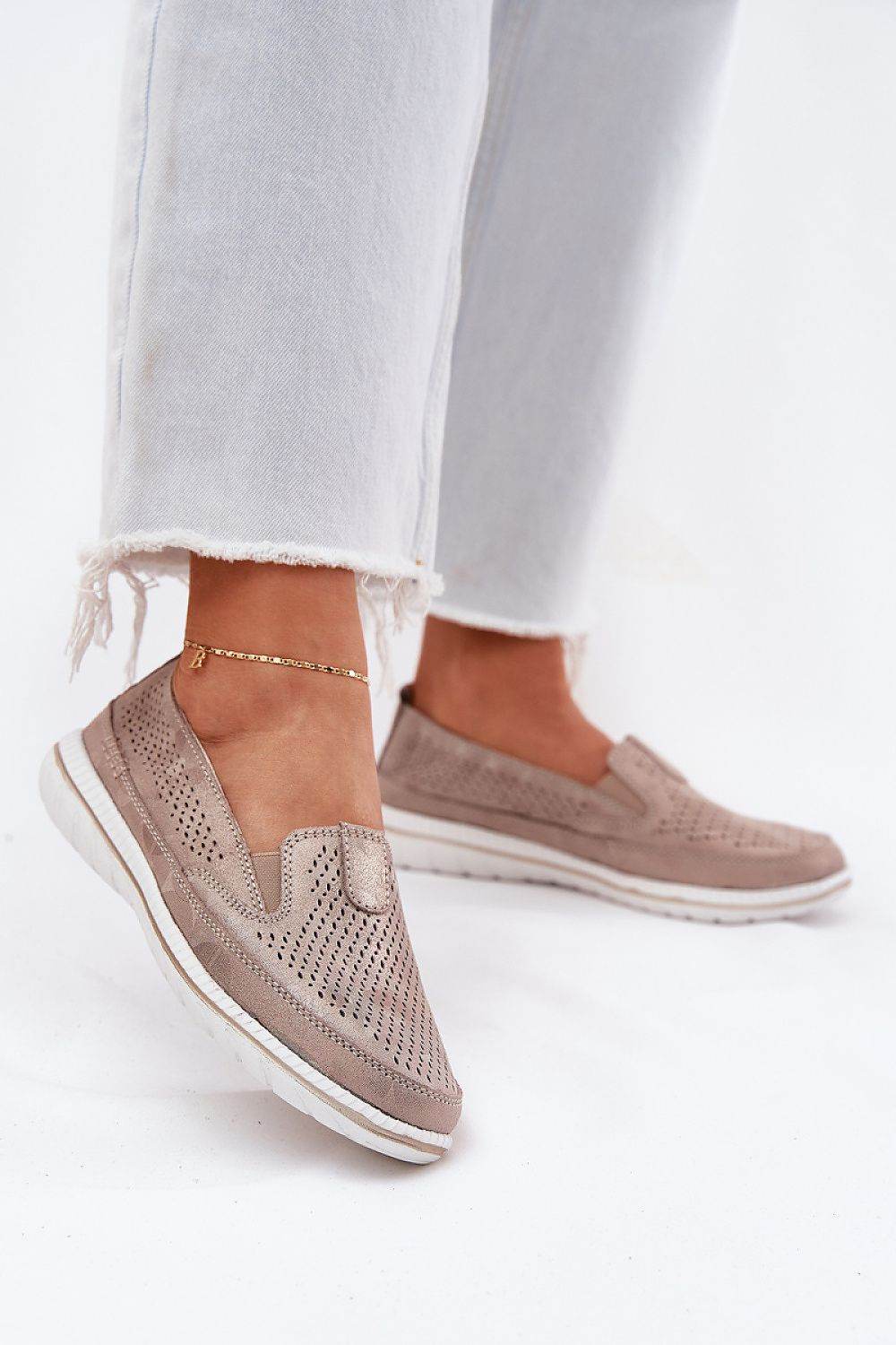 Women's Suede Slip-On Loafers with Latticed Upper - INDIEZ COUTURE