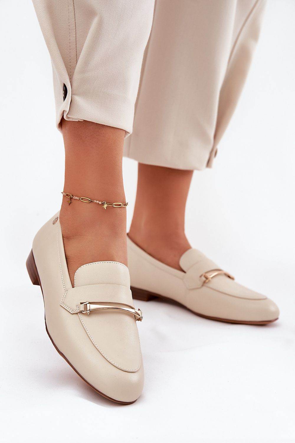 Elegant Women's Leather Loafers with Golden Detail - INDIEZ COUTURE