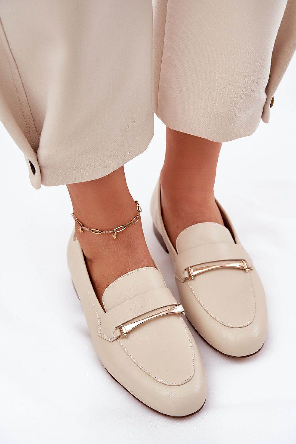 Elegant Women's Leather Loafers with Golden Detail - INDIEZ COUTURE