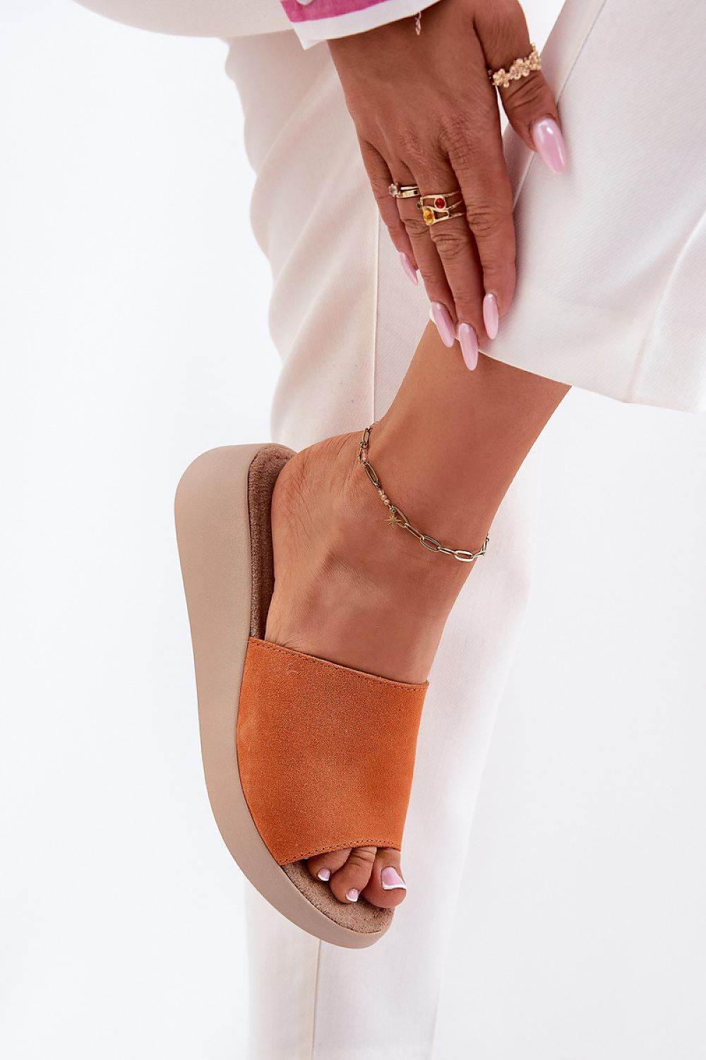 Elegant Women's Suede Mules with Wedge Heel - INDIEZ COUTURE