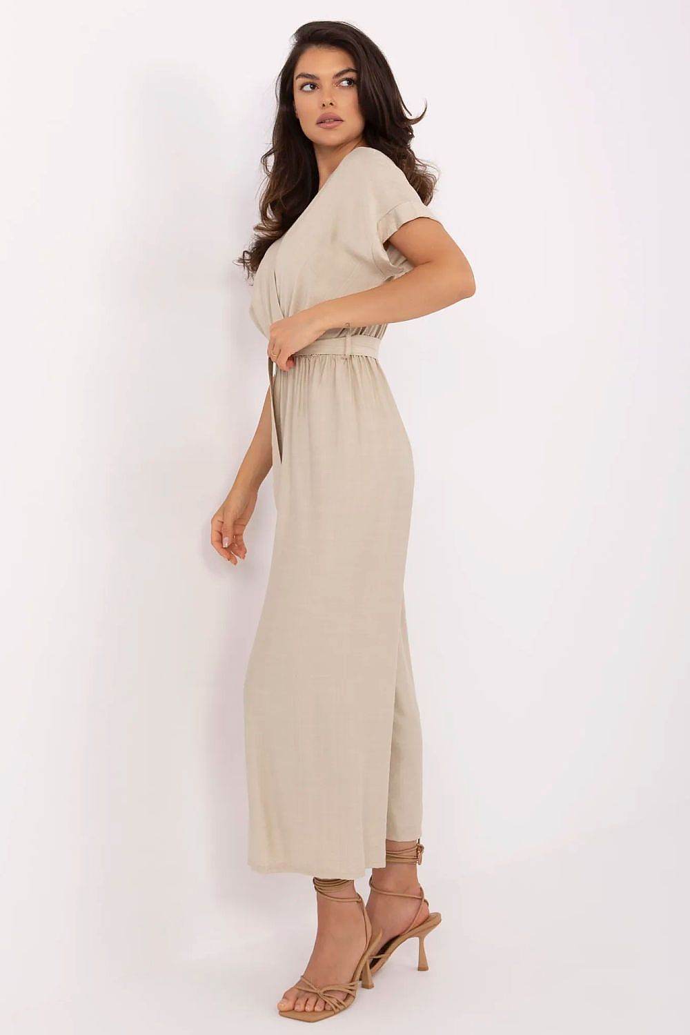 Elegant Short Sleeve Jumpsuit with Wrap Neckline - INDIEZ COUTURE