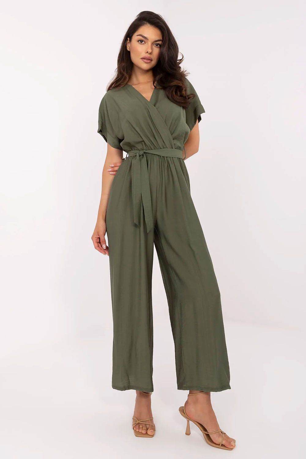 Elegant Short Sleeve Jumpsuit with Wrap Neckline - INDIEZ COUTURE