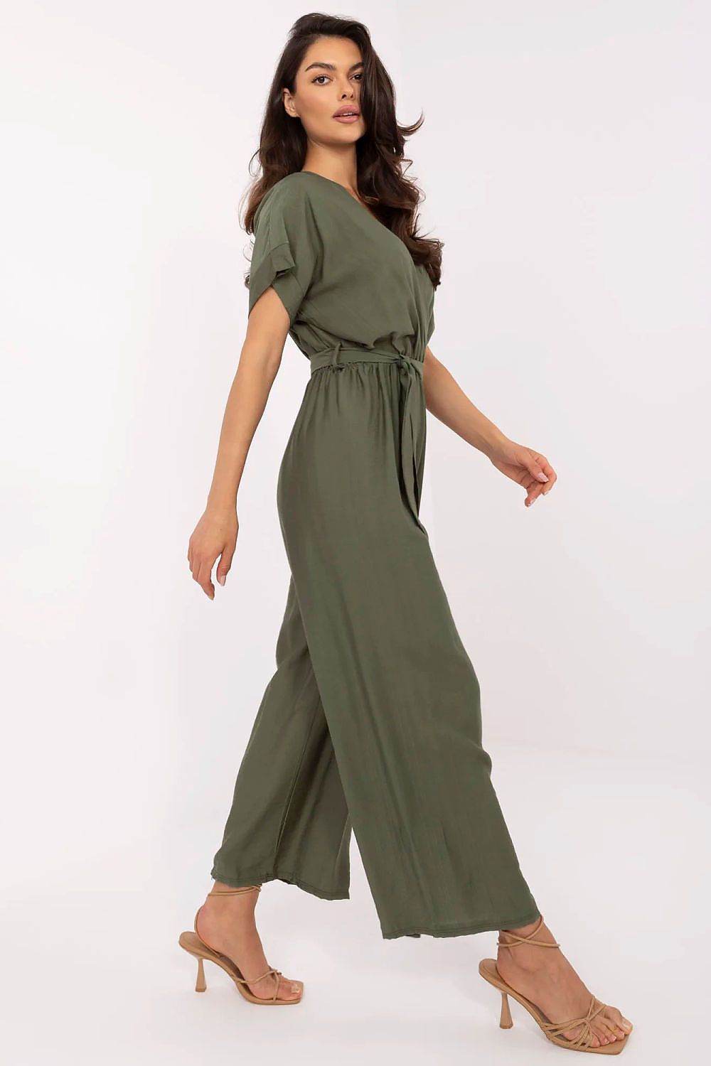 Elegant Short Sleeve Jumpsuit with Wrap Neckline - INDIEZ COUTURE