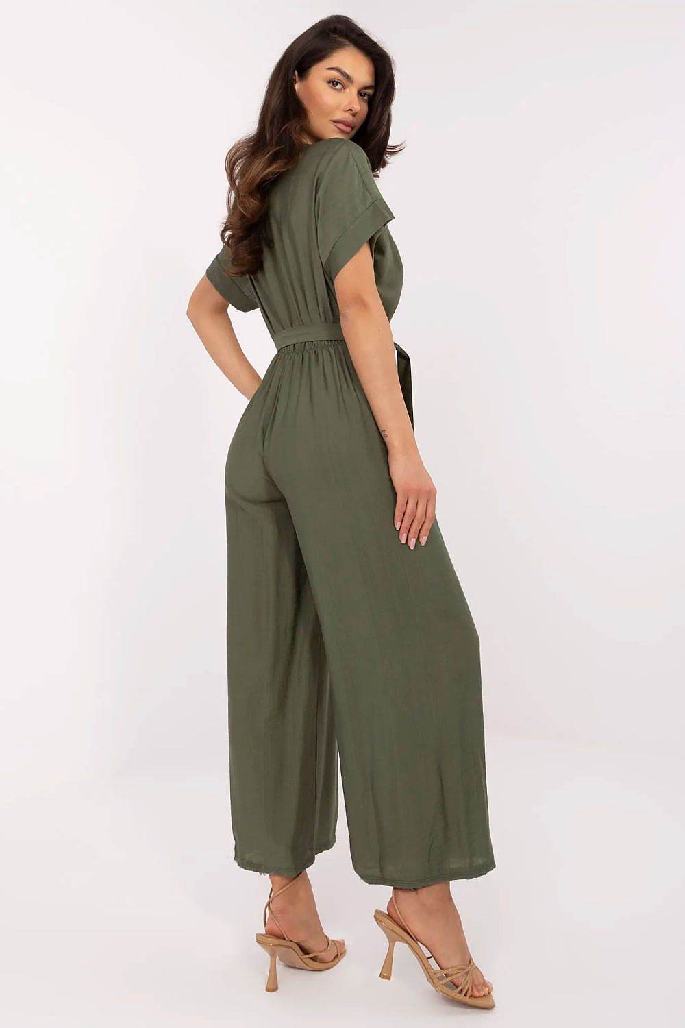 Elegant Short Sleeve Jumpsuit with Wrap Neckline - INDIEZ COUTURE