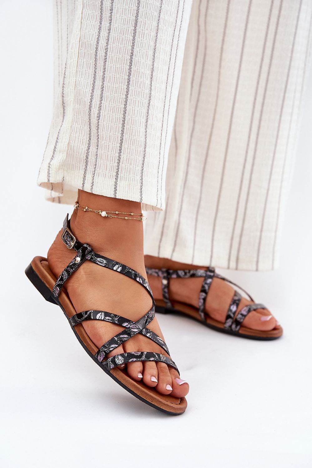Stylish Flat Leather Sandals with Adjustable Strap - INDIEZ COUTURE