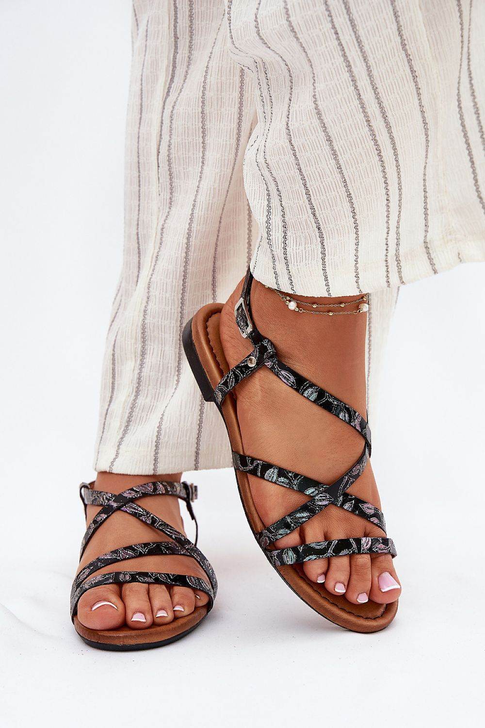 Stylish Flat Leather Sandals with Adjustable Strap - INDIEZ COUTURE
