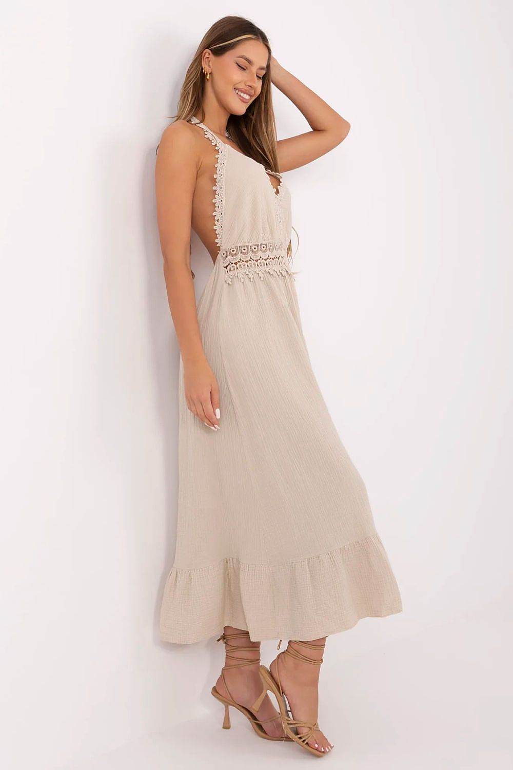 Breathable Cotton Midi Dress with Tied Straps - INDIEZ COUTURE