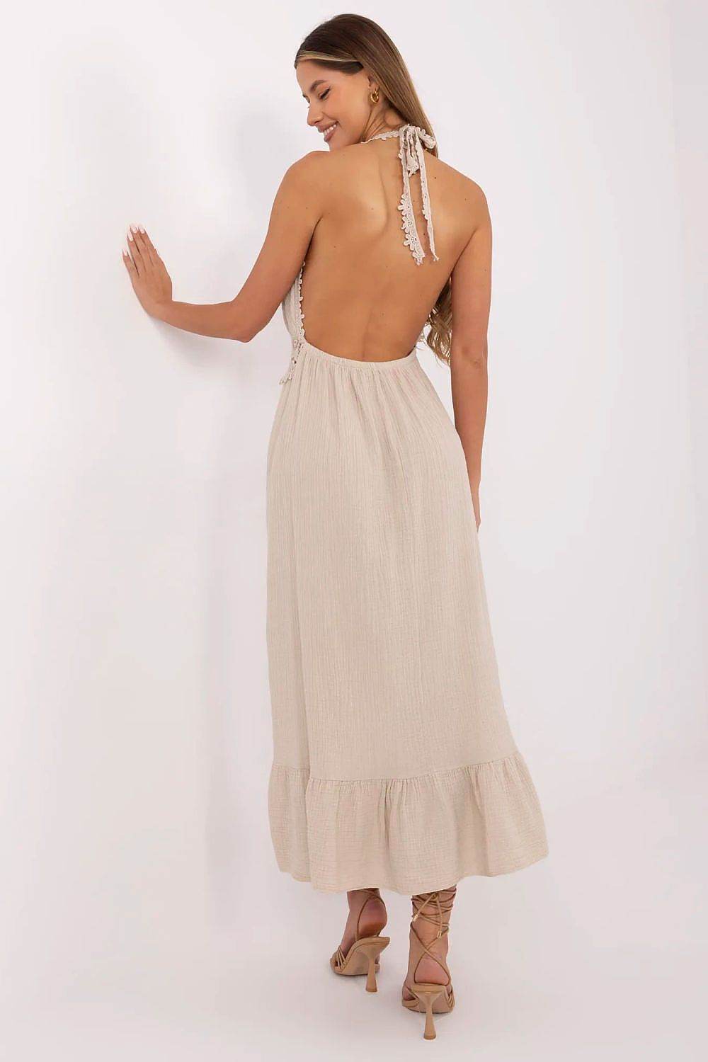 Breathable Cotton Midi Dress with Tied Straps - INDIEZ COUTURE