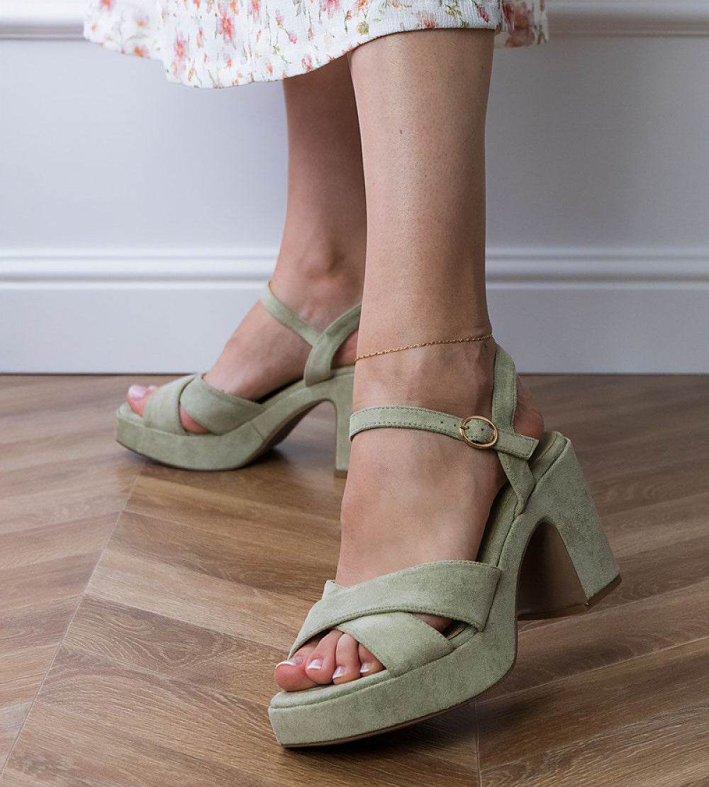 Elegant Eco Leather Heel Sandals with Buckle Closure - INDIEZ COUTURE