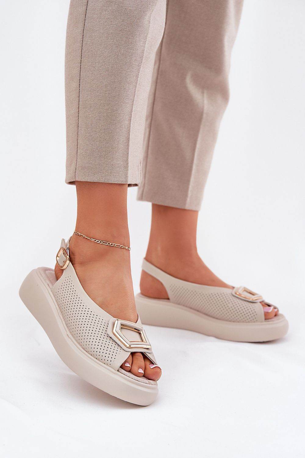Elegant Women's Leather Sandals with Adjustable Strap - INDIEZ COUTURE
