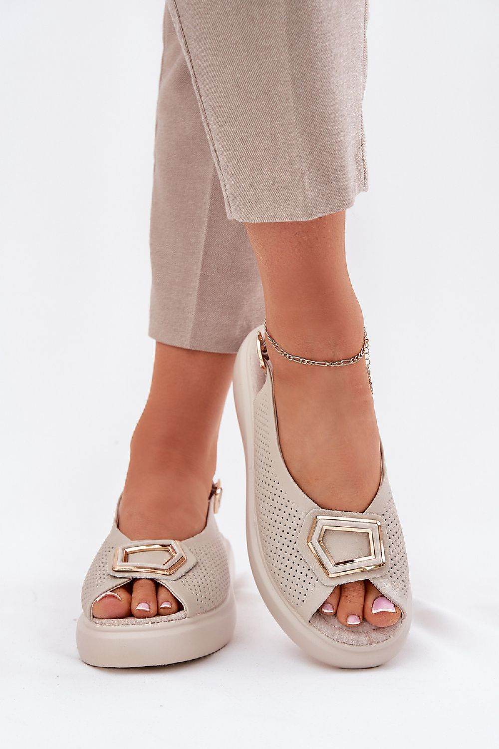Elegant Women's Leather Sandals with Adjustable Strap - INDIEZ COUTURE
