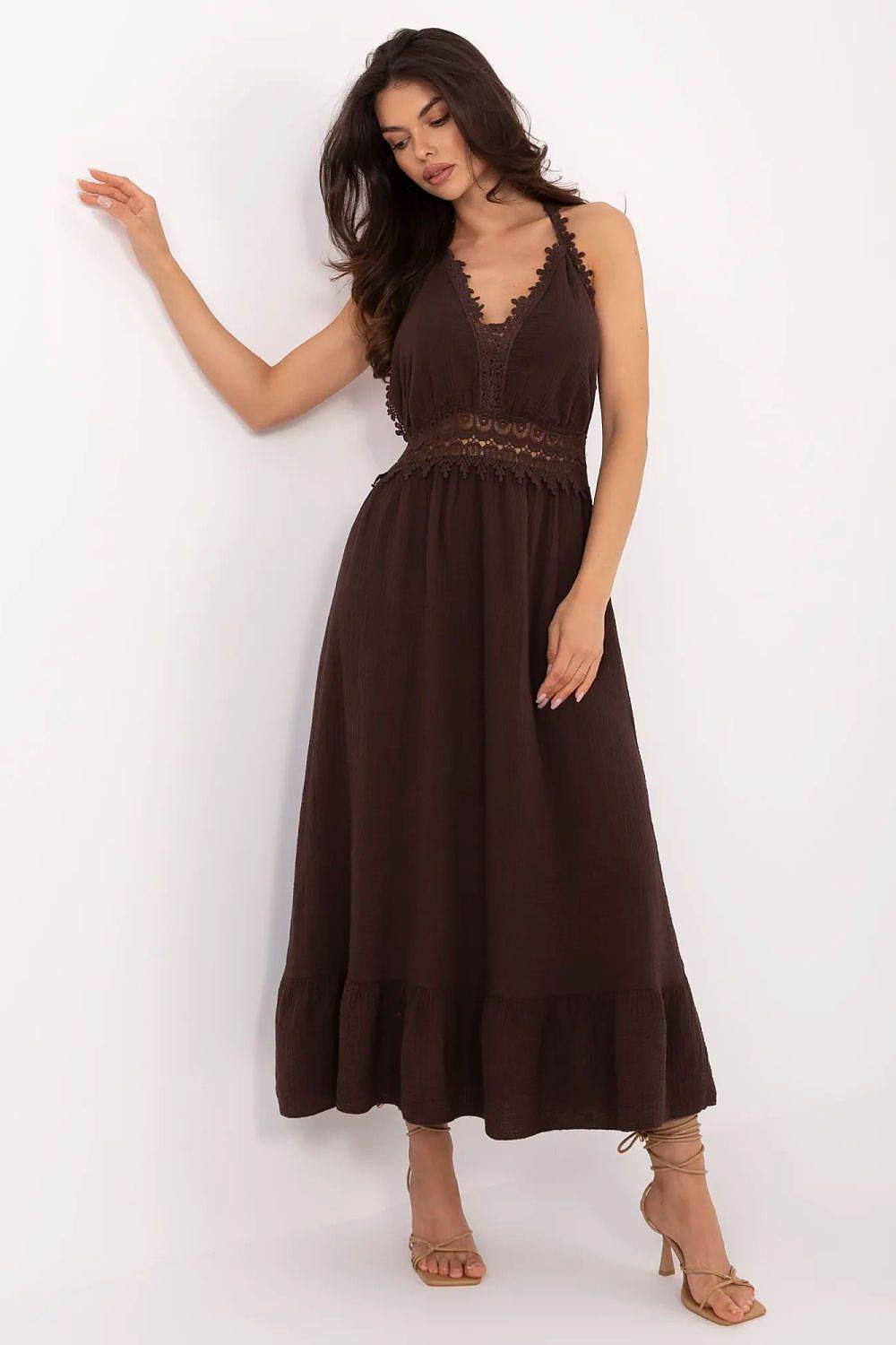 Breathable Cotton Midi Dress with Tied Straps - INDIEZ COUTURE