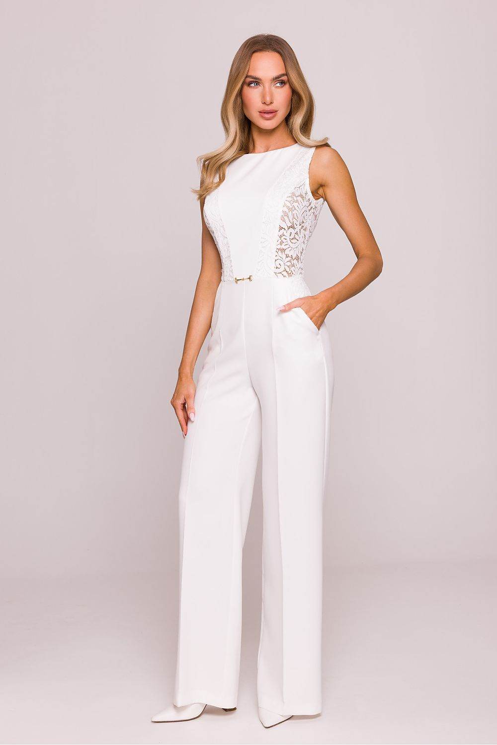 Elegant Jumpsuit with Geometric Lace Panels - INDIEZ COUTURE