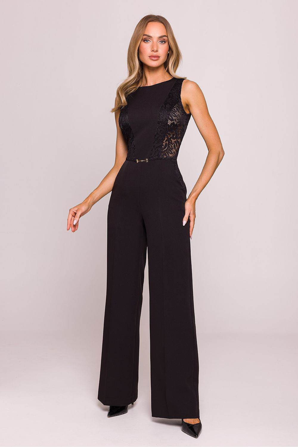Elegant Jumpsuit with Geometric Lace Panels - INDIEZ COUTURE