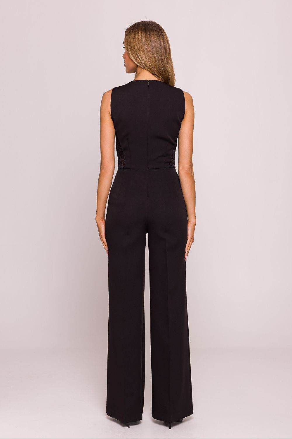 Elegant Jumpsuit with Geometric Lace Panels - INDIEZ COUTURE
