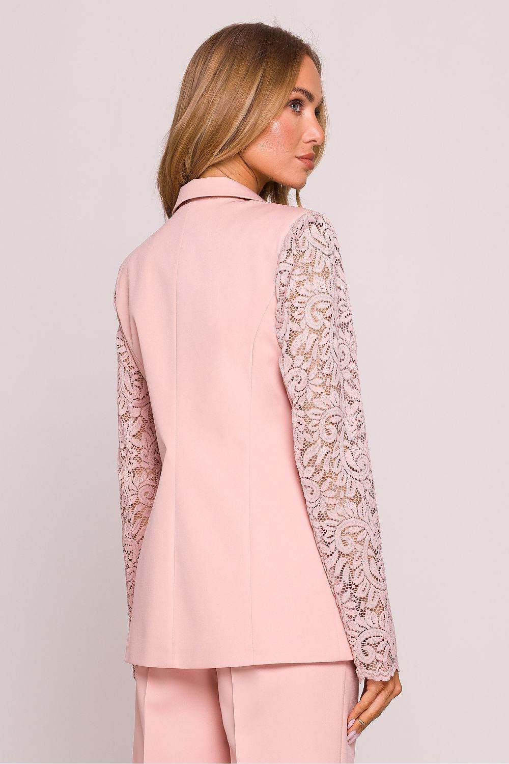 Stylish Blazer with Lace Sleeves and Classic Collar - INDIEZ COUTURE