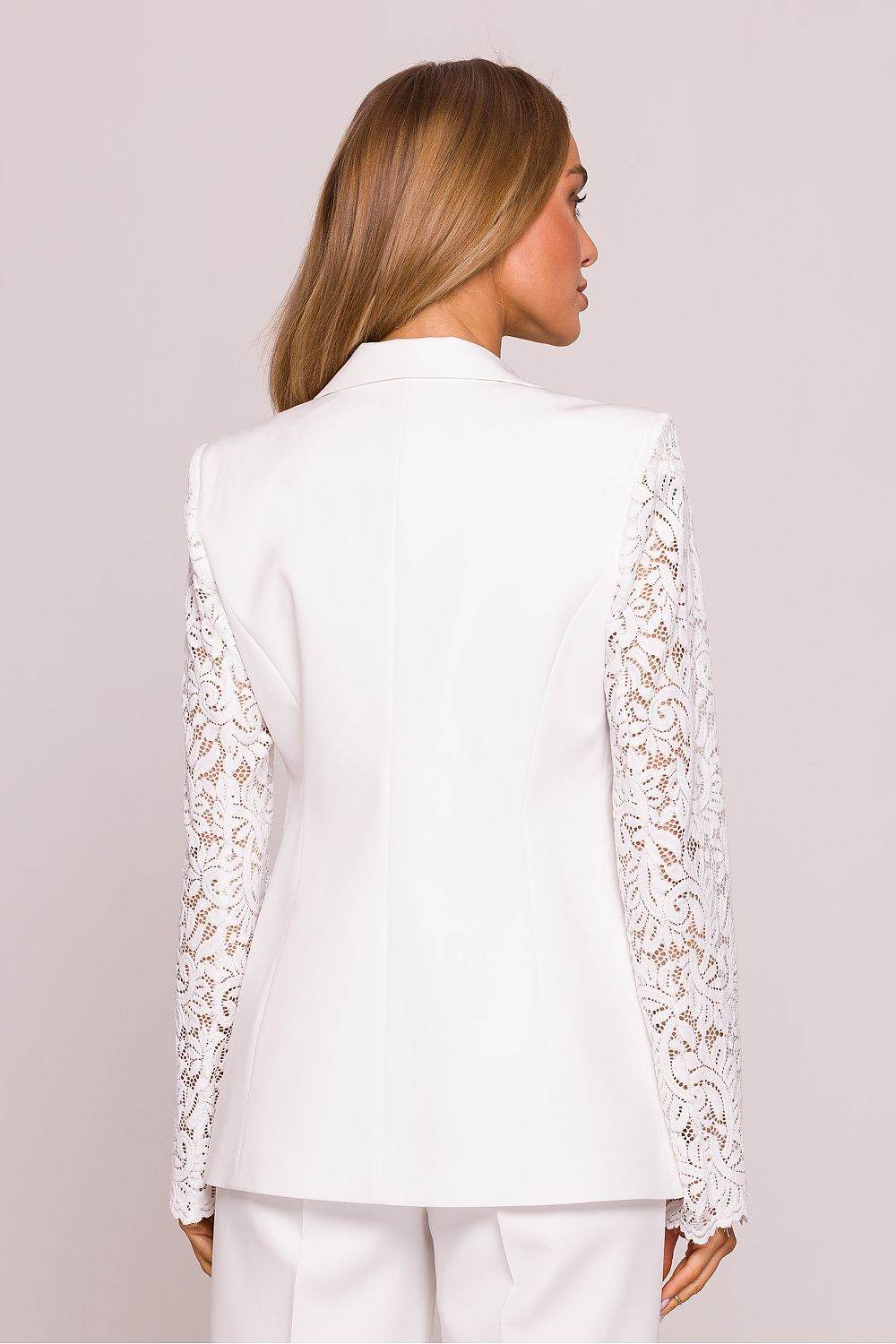 Stylish Blazer with Lace Sleeves and Classic Collar - INDIEZ COUTURE