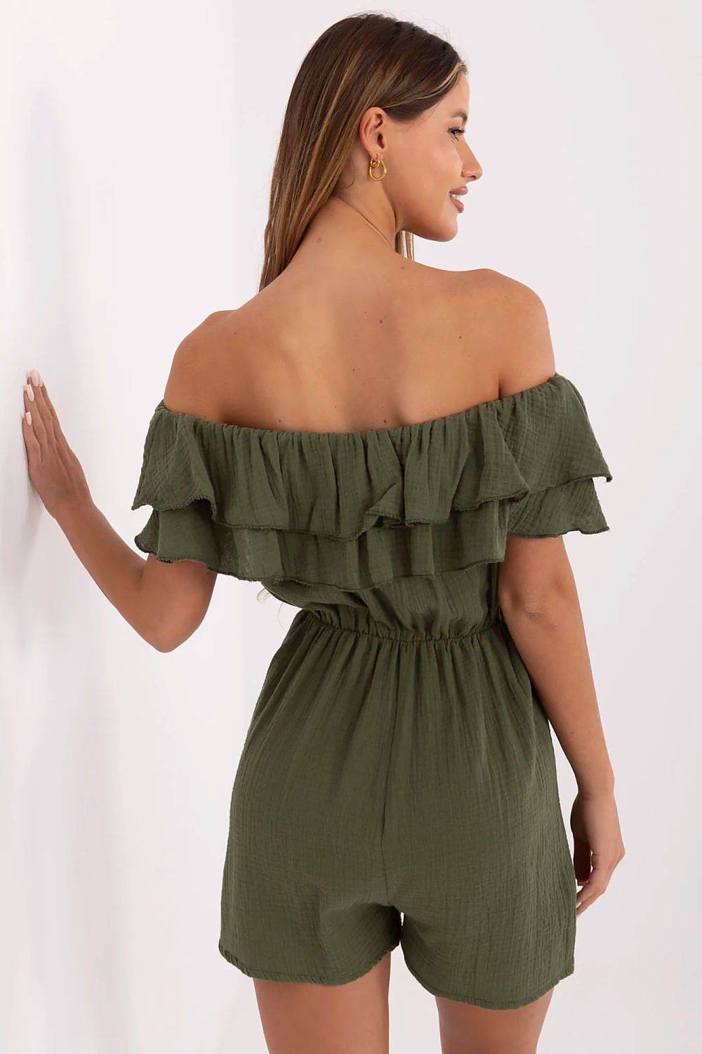 Lightweight Cotton Muslin Jumpsuit with Ruffle Neckline - INDIEZ COUTURE