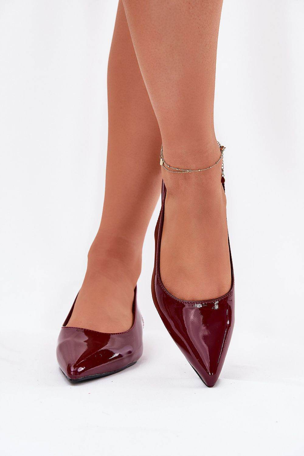 Lacquered Ballerina Flats with Low Block Heel - INDIEZ COUTURE