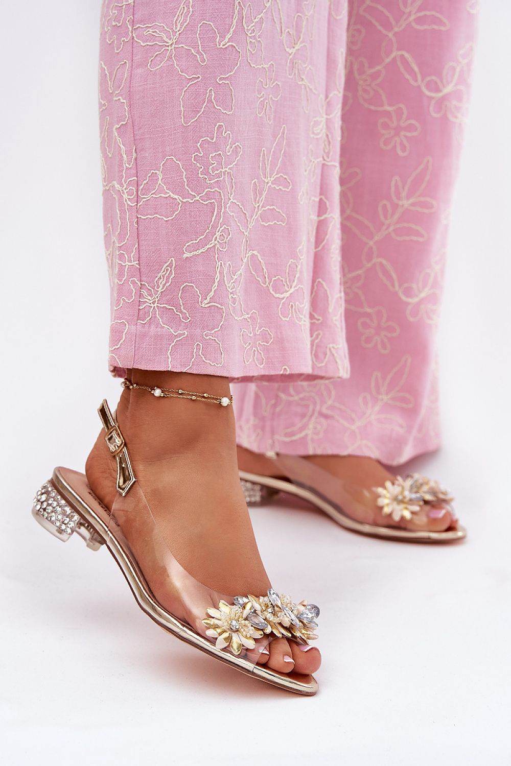 Women's Transparent Heel Sandals with Crystal Accents - INDIEZ COUTURE