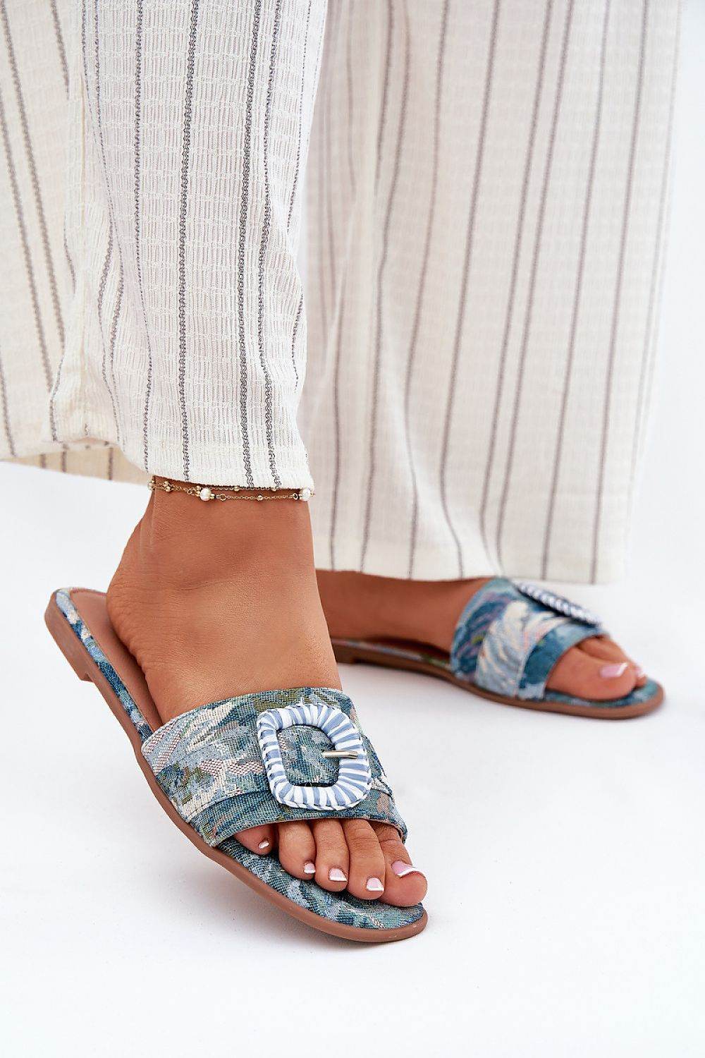 Women's Flat-Heeled Decorative Buckle Flip-Flops - INDIEZ COUTURE