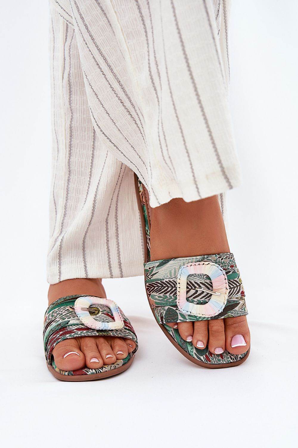 Women's Flat-Heeled Decorative Buckle Flip-Flops - INDIEZ COUTURE