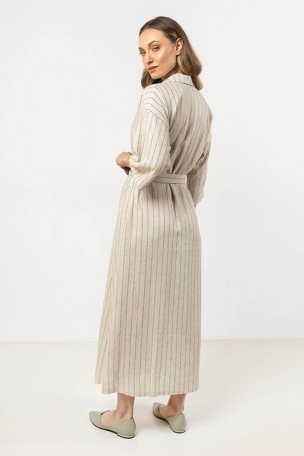 Elegant Linen Shirtdress with Chic Stand-Up Collar - INDIEZ COUTURE