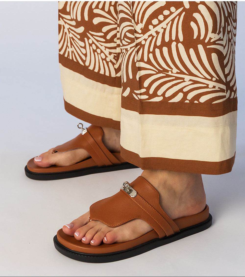 Elegant Brown Flip-Flops with Stylish Decoration - INDIEZ COUTURE