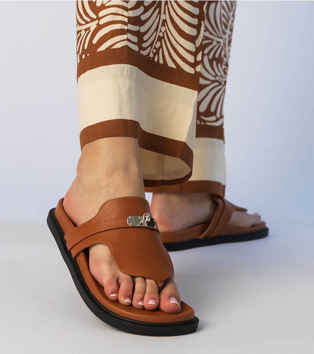 Elegant Brown Flip-Flops with Stylish Decoration - INDIEZ COUTURE