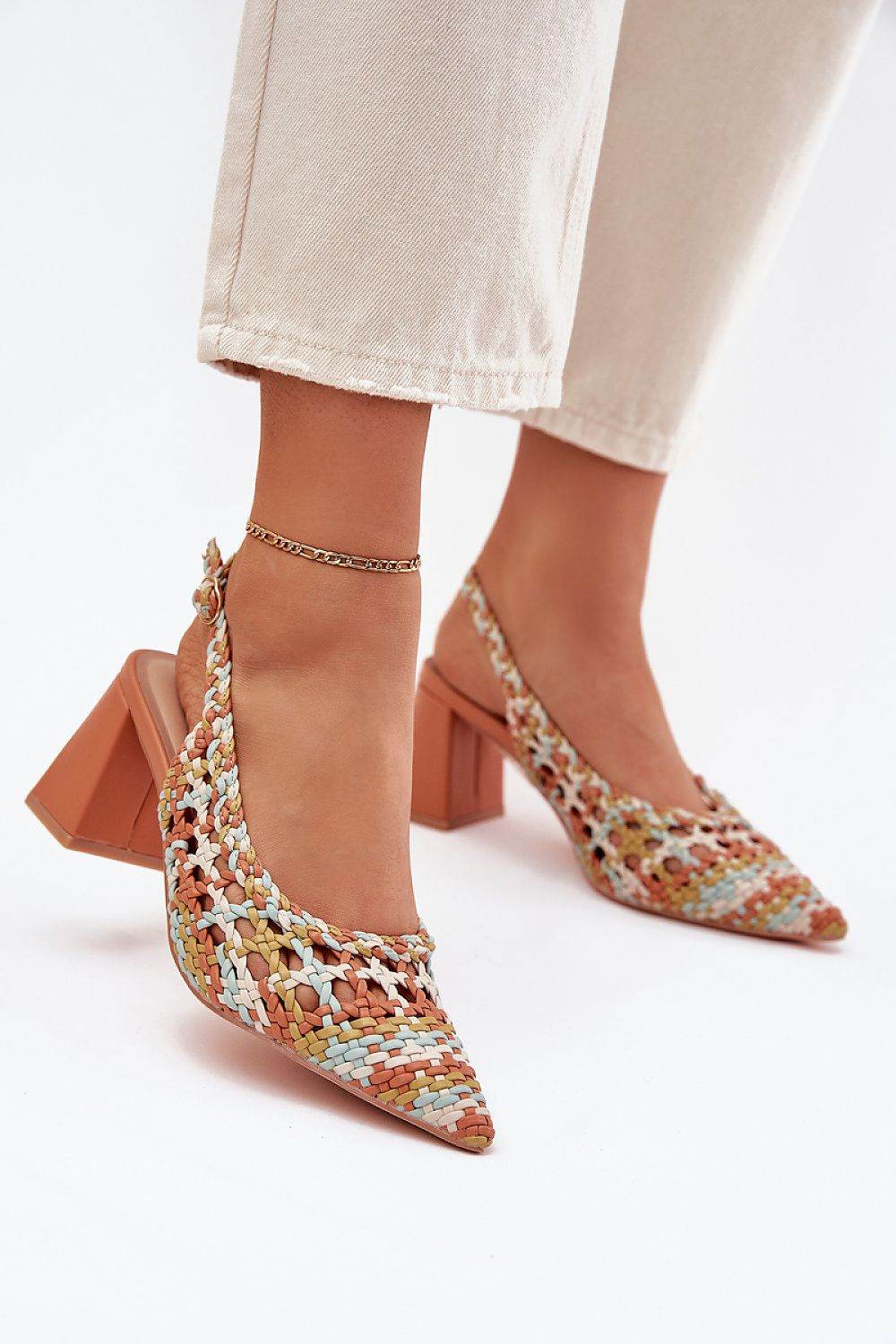 Woven Pattern Women's Sandals with Block Heel - INDIEZ COUTURE