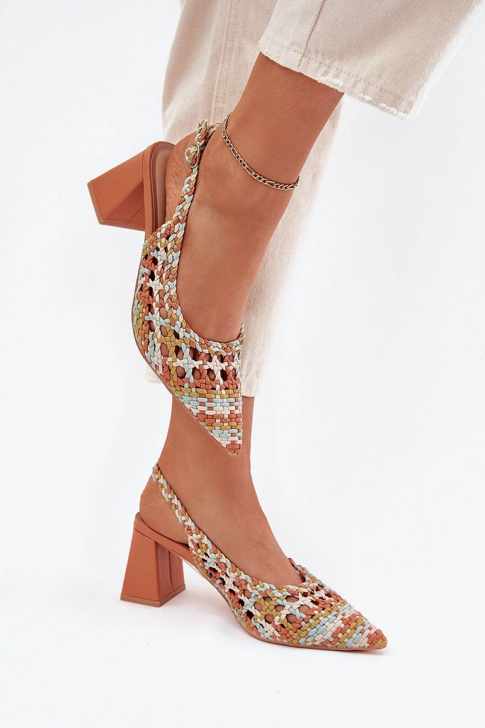 Woven Pattern Women's Sandals with Block Heel - INDIEZ COUTURE