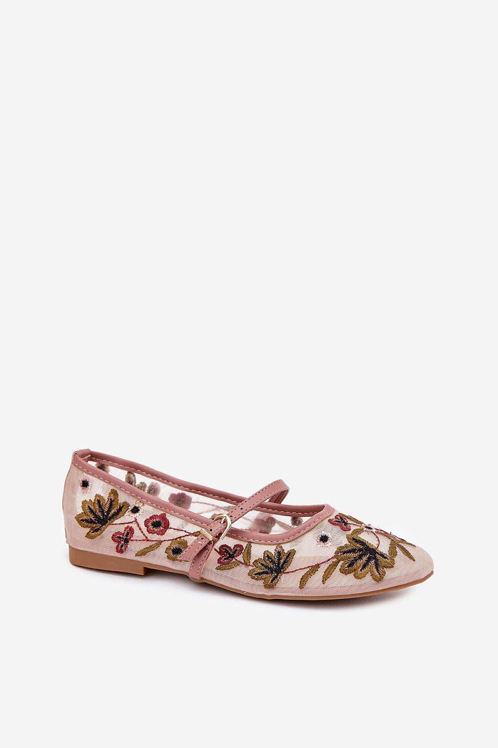 Floral Embroidered Ballet Flats with Adjustable Strap - INDIEZ COUTURE