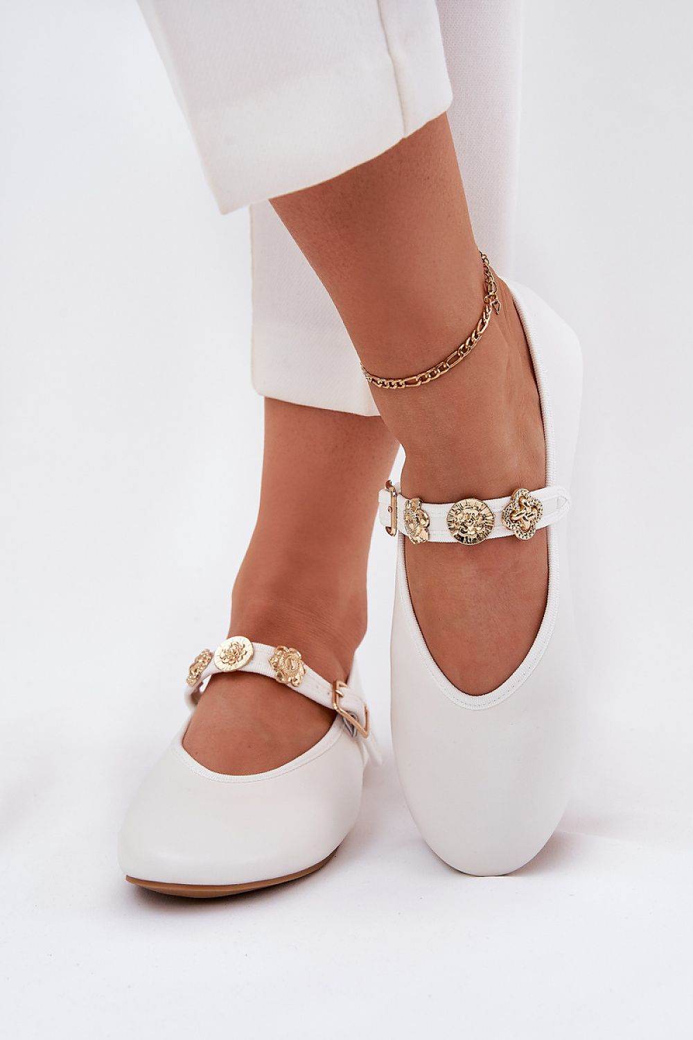 Eco-Leather Ballet Flats with Stylish Gold Accents - INDIEZ COUTURE