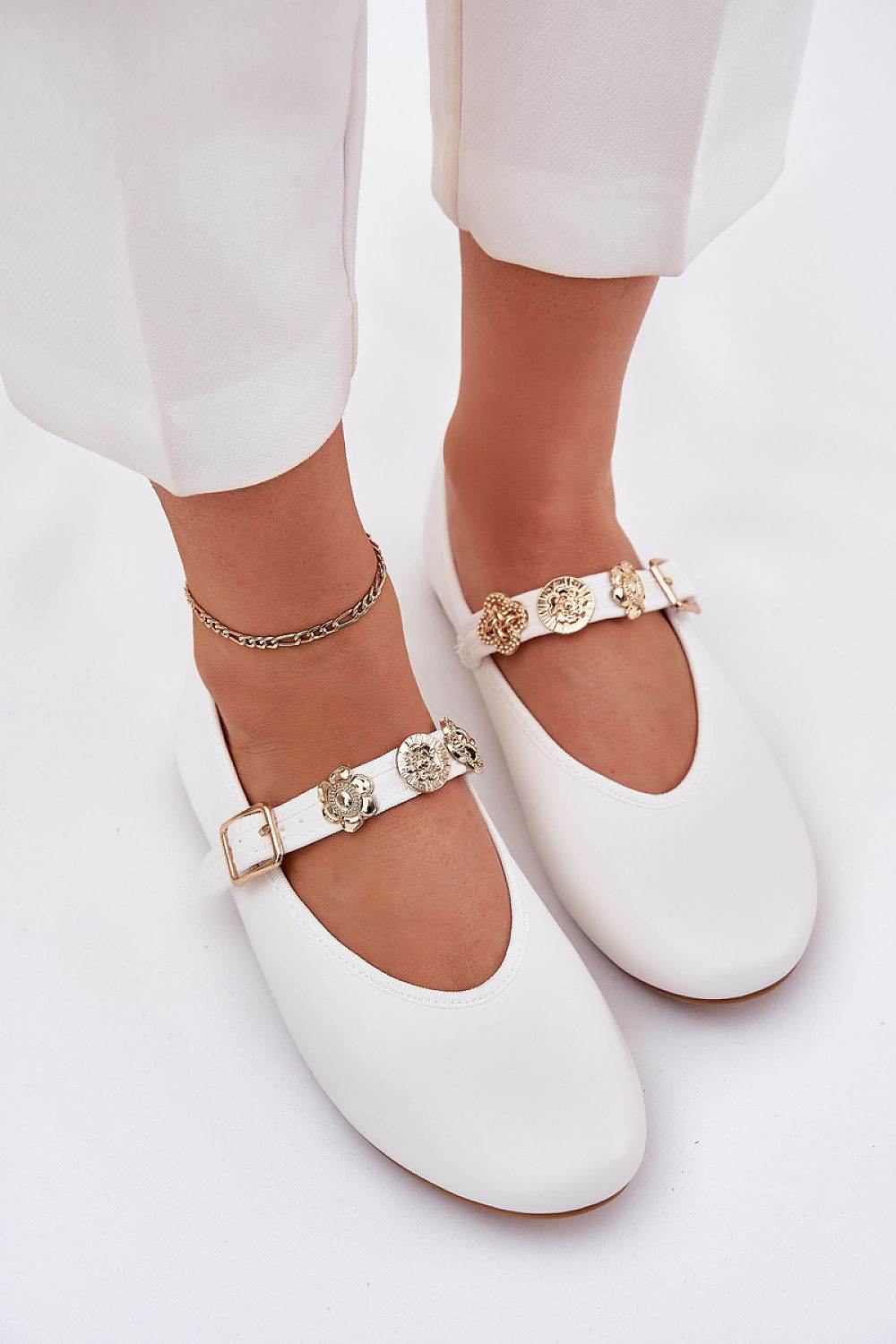 Eco-Leather Ballet Flats with Stylish Gold Accents - INDIEZ COUTURE