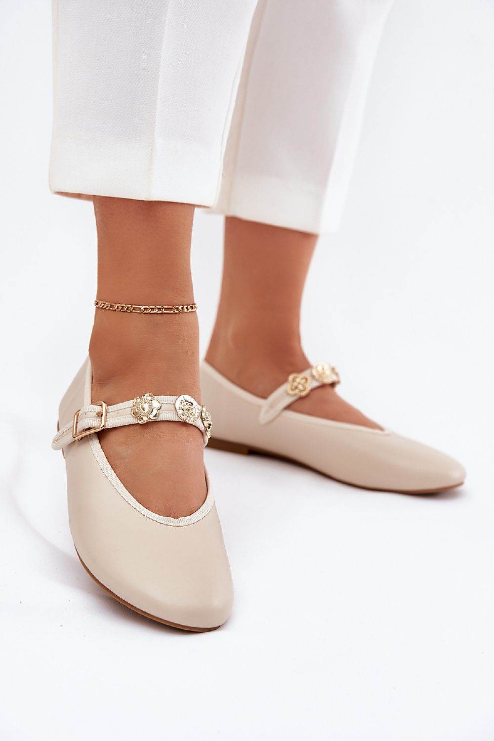 Eco-Leather Ballet Flats with Stylish Gold Accents - INDIEZ COUTURE