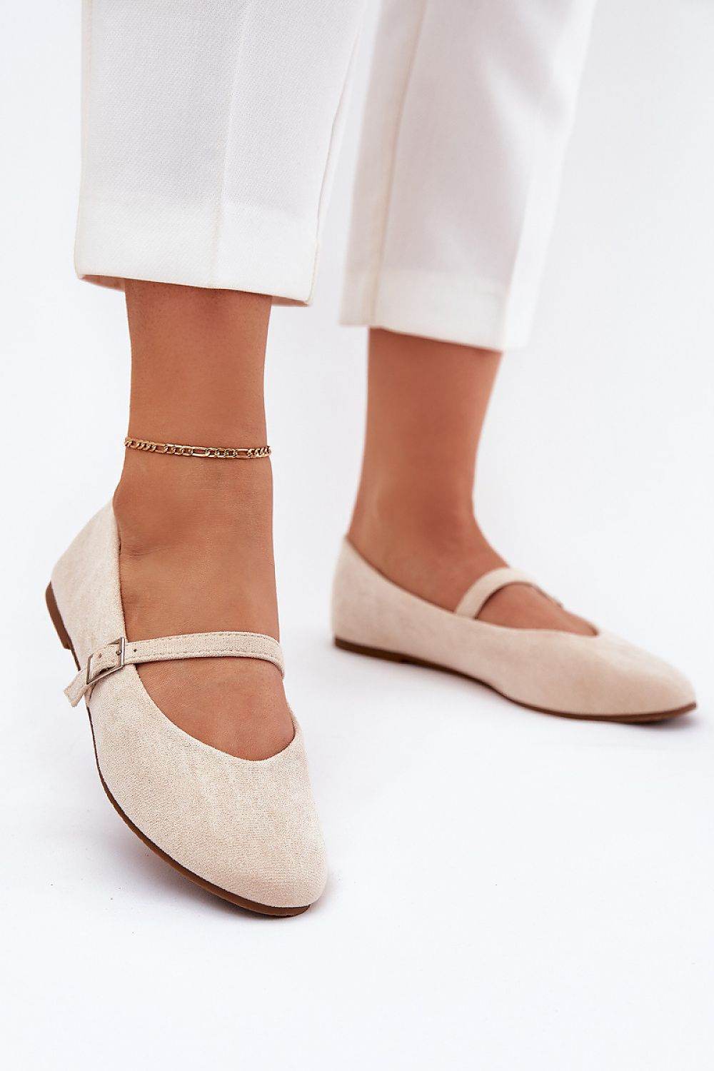 Stylish Eco Suede Ballet Flats with Buckle Strap - INDIEZ COUTURE