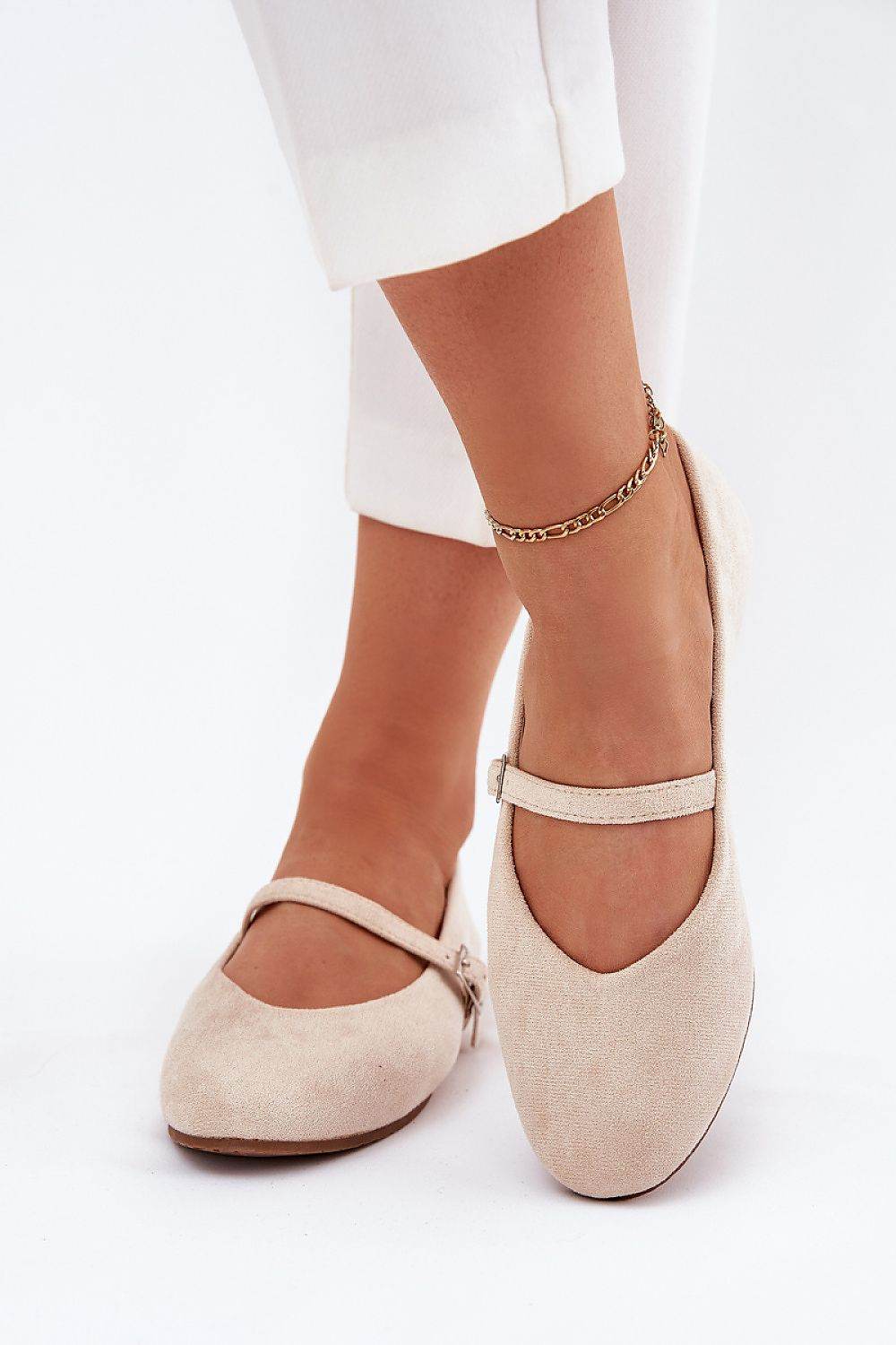 Stylish Eco Suede Ballet Flats with Buckle Strap - INDIEZ COUTURE