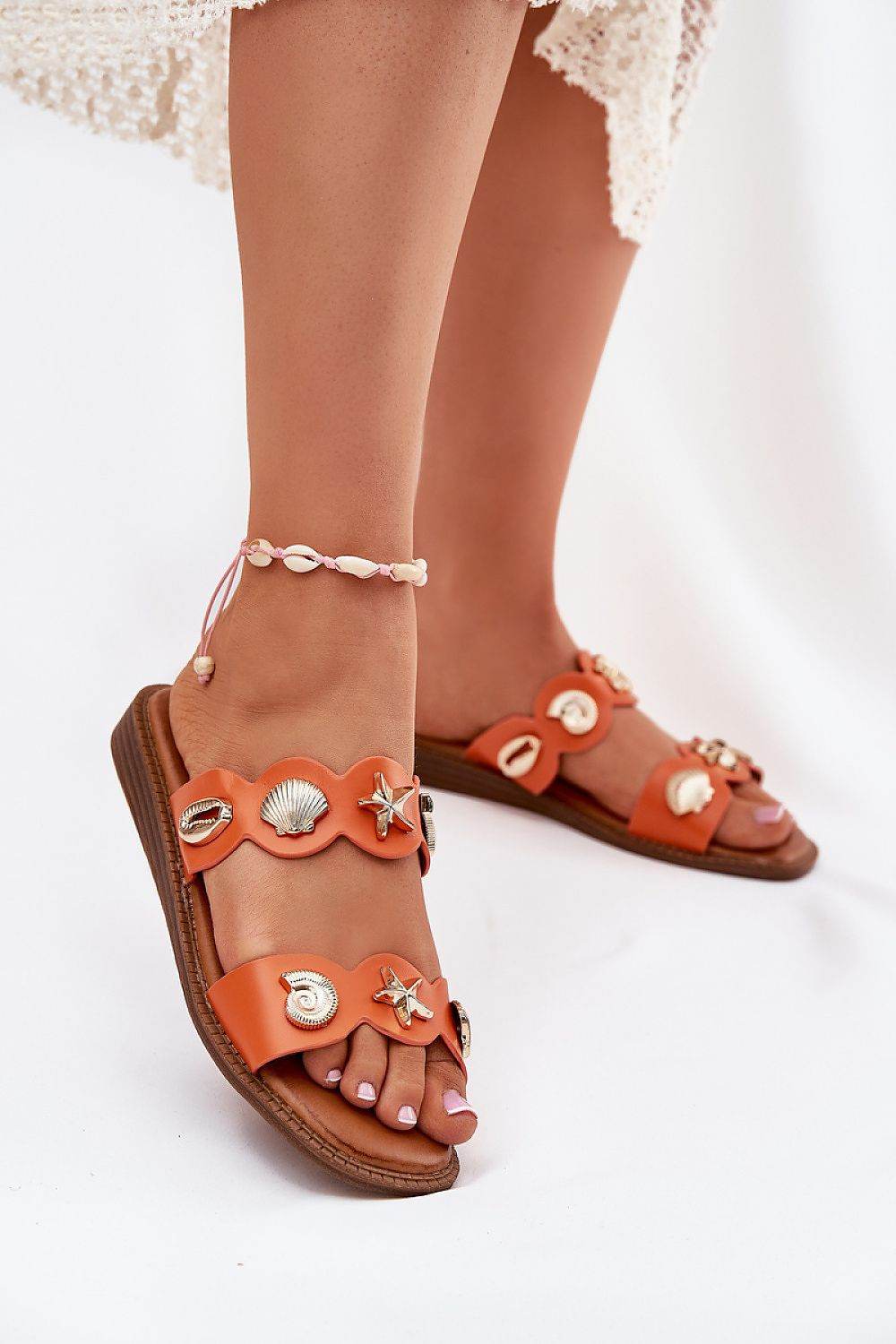 Eco Leather Women's Flip Flops with Sea Themed Pins - INDIEZ COUTURE