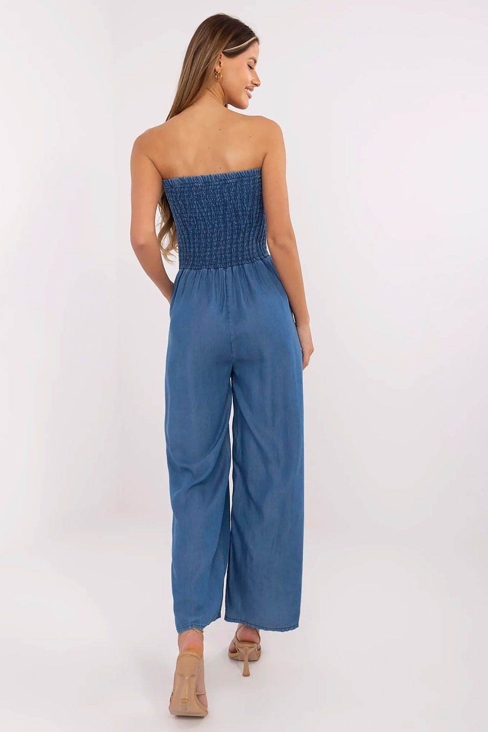 Lightweight Denim Jumpsuit with Square Neckline - INDIEZ COUTURE