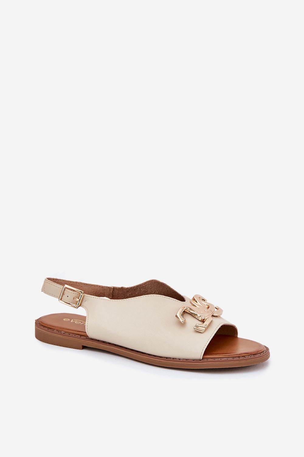 Eco-Leather Women's Flat-Heeled Sandals with Gold Decoration - INDIEZ COUTURE